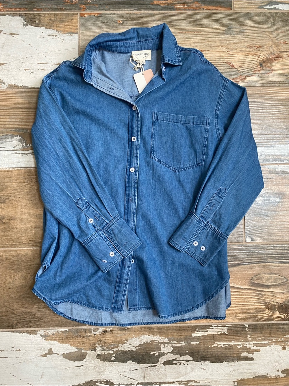 Women's Before You Blue Denim Button-Down Shirt - Relaxed Collar